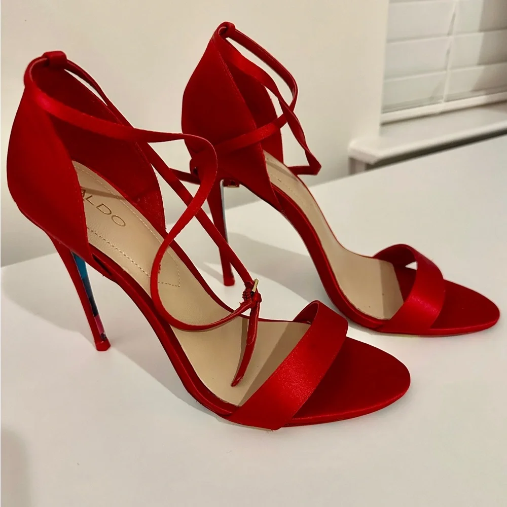 Aldo Vibrant Red Strappy Heels - Picture 2 of 5